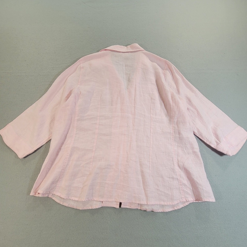 David N Woman 100% Linen Button Front Top Tunic Blouse 3/4 Sleeve Pink Womens 1X - Picture 9 of 10